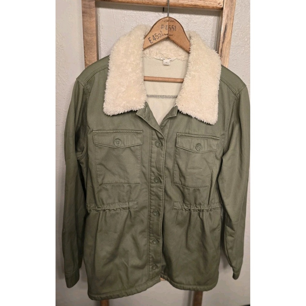 Hang Ten Women's Large Olive Green Utility Jacket Sherpa Collar Fleece Lined